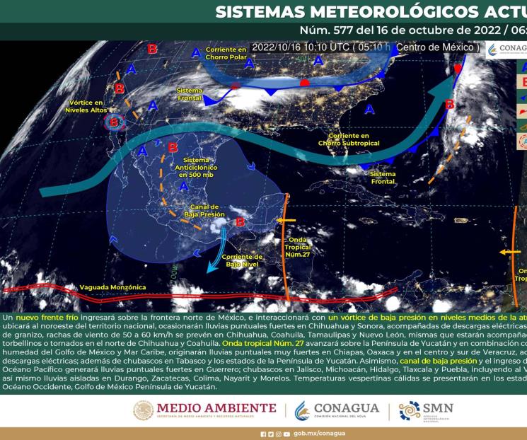 Entrará nuevo frente frío; se esperan lluvias fuertes