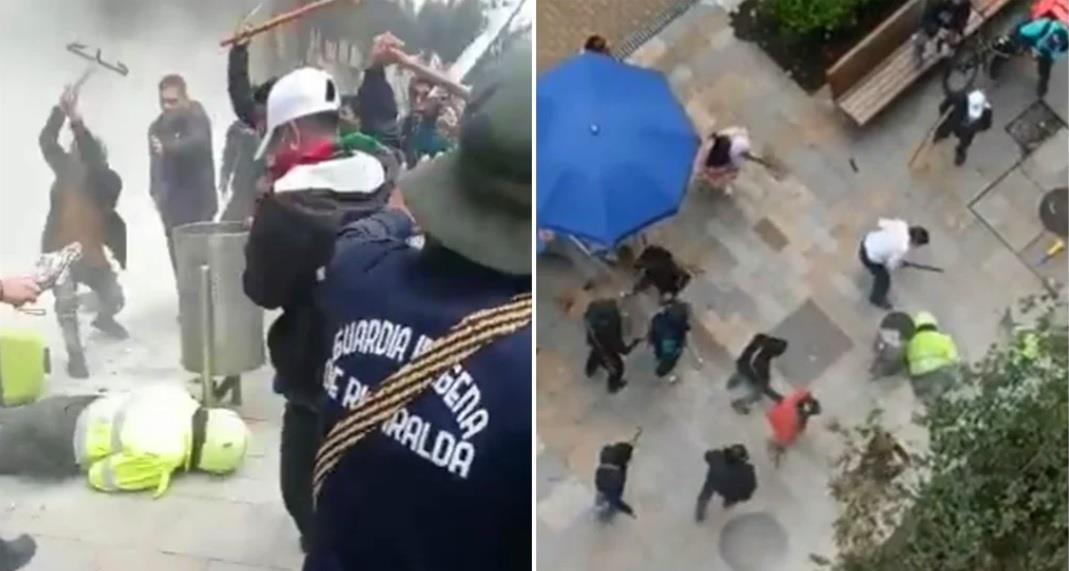 Disturbios en Bogotá: captan paliza contra policía municipal