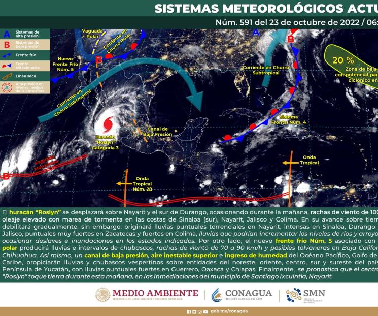 Huracán Roslyn se ubica en la costa norte de Jalisco Huracán Roslyn se ubica en la costa norte de Jalisco