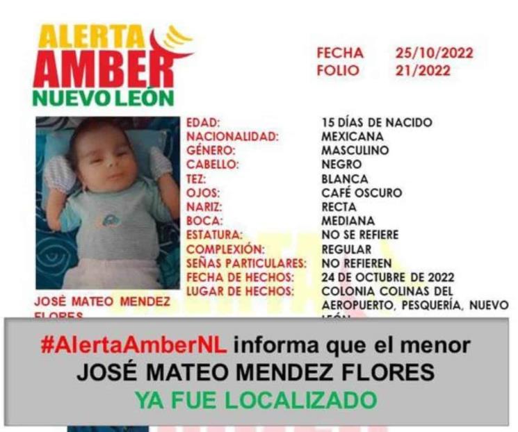 Localizan a bebé desaparecido en Pesquería