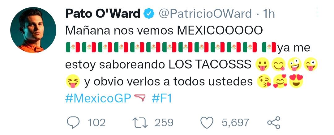  Estará OWard en el Gran Premio de México