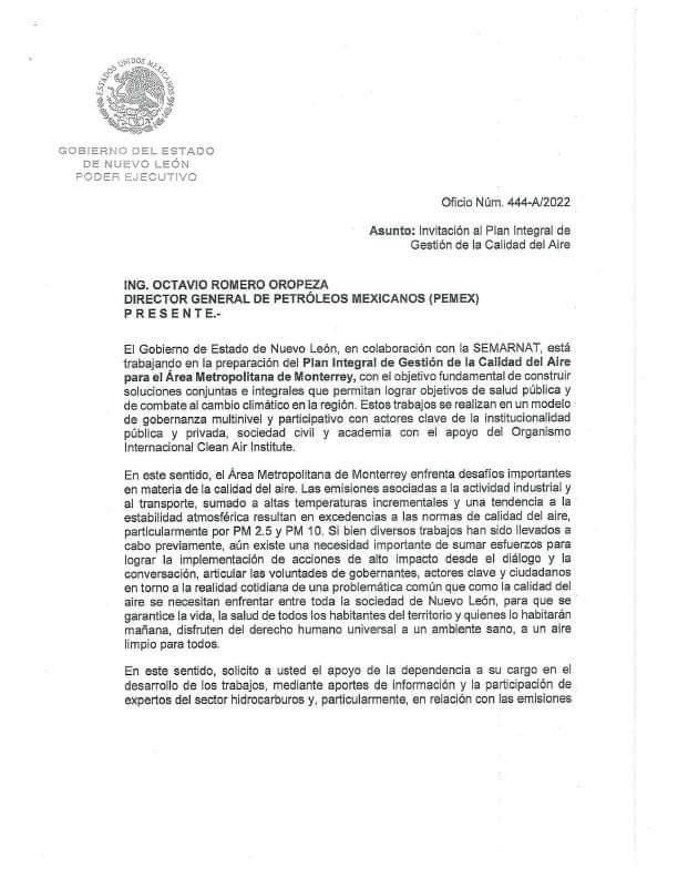 Piden a Pemex colaboración en Gestión de la Calidad del Aire