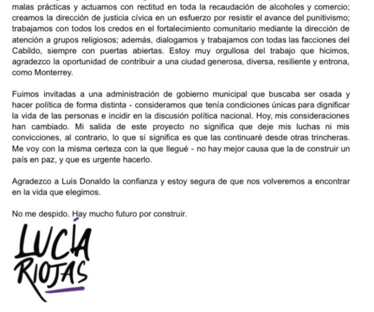 Ratifica Ana Lucía Riojas su renuncia como funcionaria