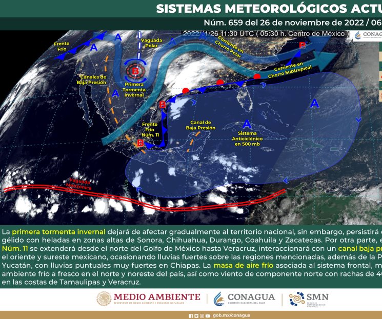 Prevén lluvias muy fuertes en el sur del país