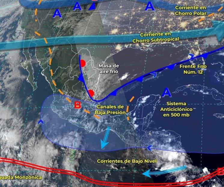 Por el frente frío 12 habrá lluvias muy fuertes en 4 estados
