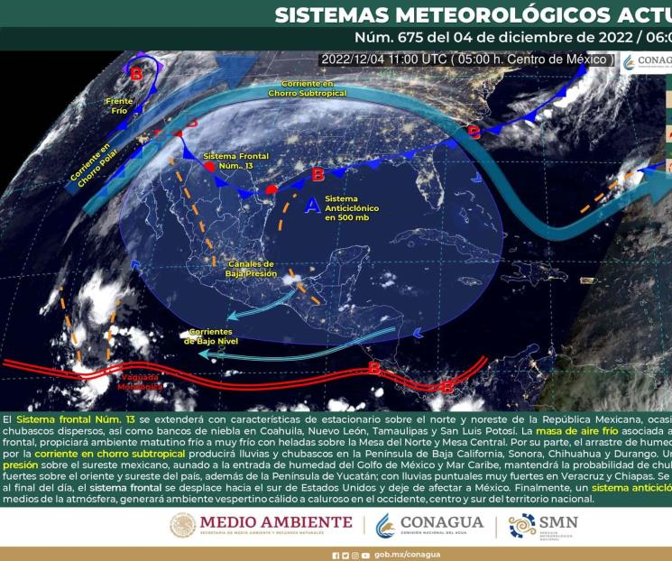 Este domingo, Frente frío 13 provocará lluvias en 4 estados
