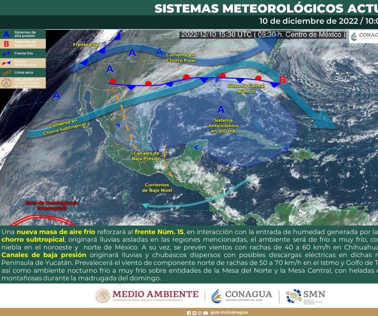 Frente frío 15 afectará a estos 11 estados en México Frente frío 15 afectará a estos 11 estados en México
