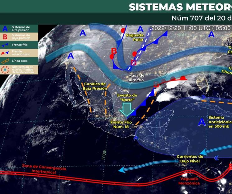 Por frente frío 18 habrá lluvias fuertes en 4 estados