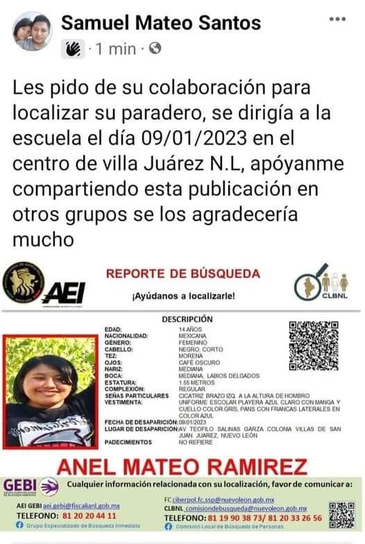 Activa FGJ reporte de búsqueda de adolescente