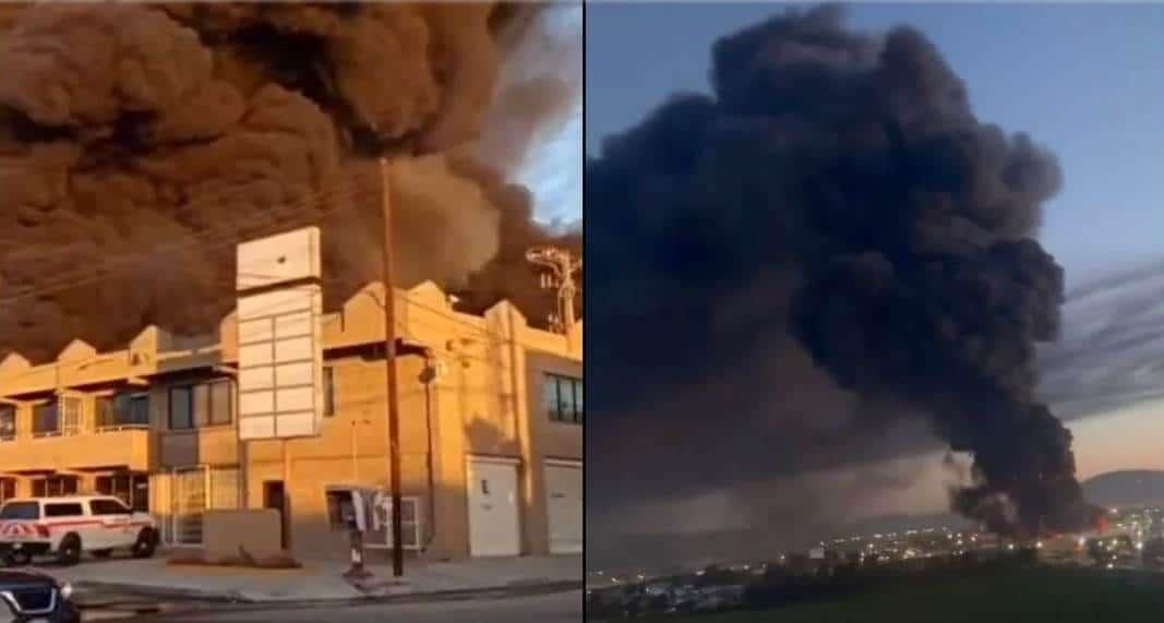 Reportan fuerte incendio en zona industrial de la Mesa Otay