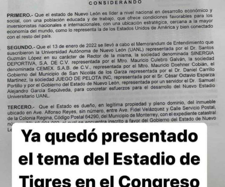Presenta Samuel a Congreso pedido para Estadio Presenta Samuel a Congreso pedido para Estadio