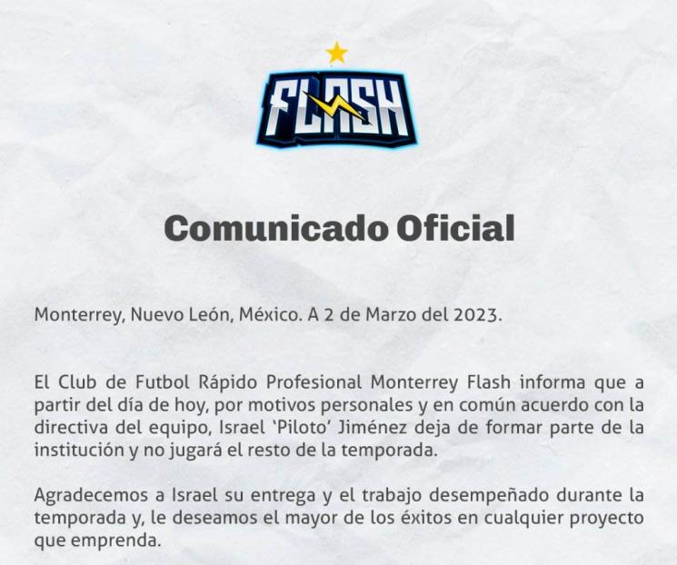 Se queda el Flash sin ‘Piloto’ Se queda el Flash sin ‘Piloto’