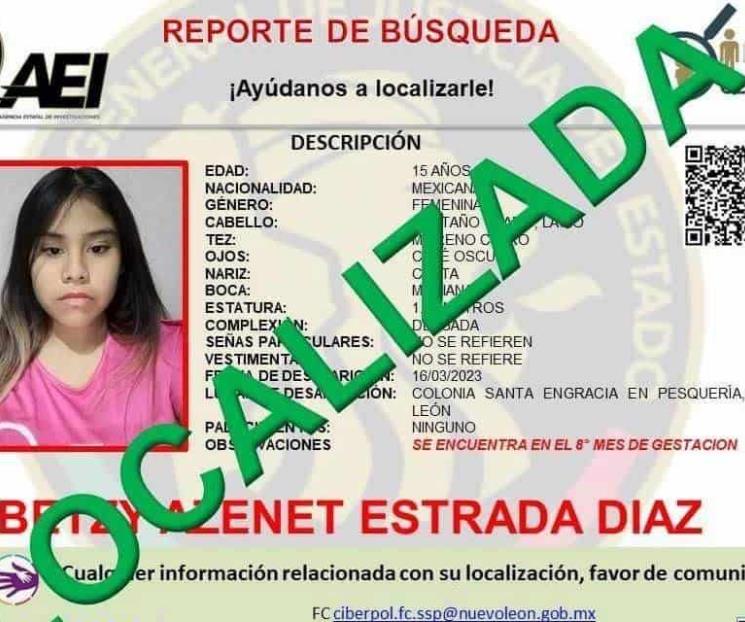 Localizan a adolescente embarazada extraviada en Pesquería