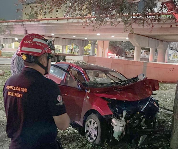 Resulta herido al estrellar su auto contra árbol