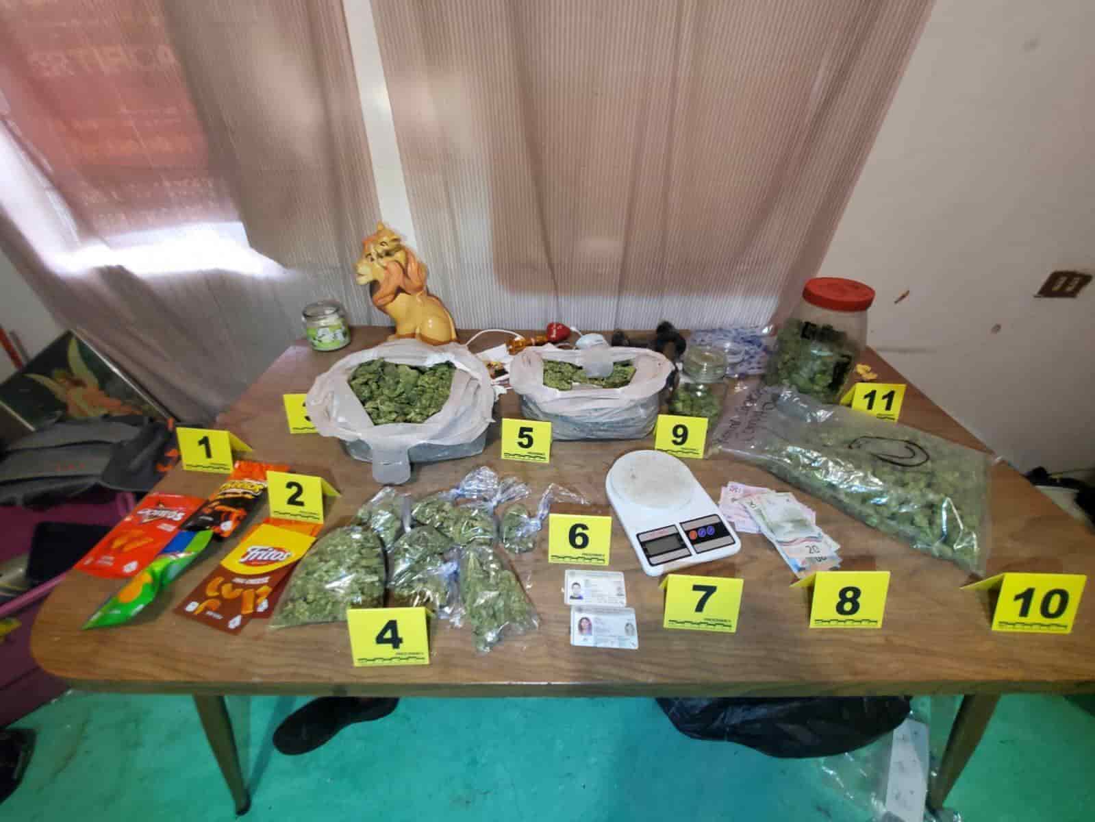 En tres cateos realizados a una casa y dos depósitos en los municipios de Guadalupe y Monterrey relacionados con presuntas actividades de narcomenudeo, se detuvo a nueve personas, se aseguró un arma de fuego, droga y diversos objetos