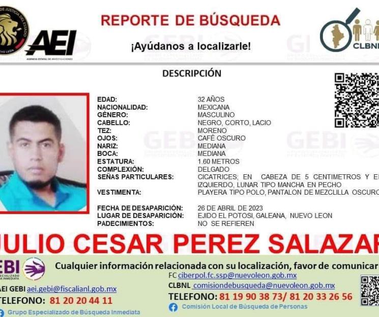 Buscan a hombre desaparecido en Galeana