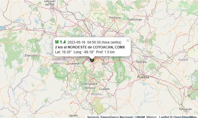 Registran otro microsismo, ahora de 1.4 en Coyoacán