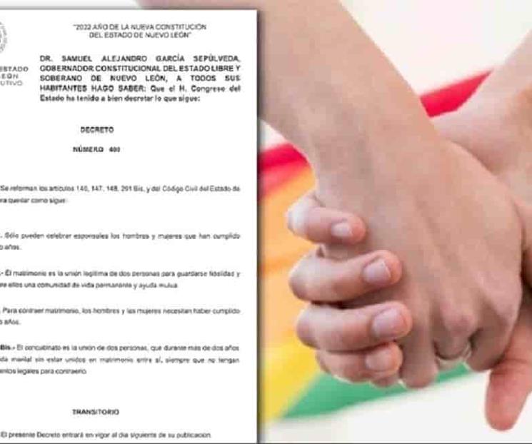 Entran en vigor los matrimonios igualitarios en NL