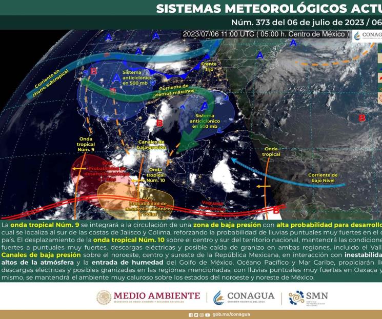 Ondas tropicales 9 y 10 provocarán lluvias en 9 estados