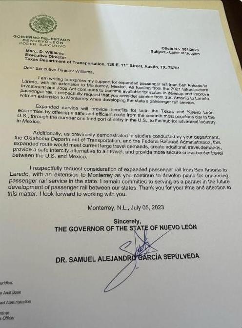 Busca Samuel tren de San Antonio a Monterrey