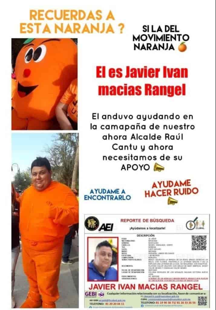 Una familia del municipio de Salinas Victoria, ofreció una recompensa de 100 mil pesos, a quien los apoye para poder ubicar al hombre que da vida a la botarga de “Movimiento Naranja”, en dicha localidad.