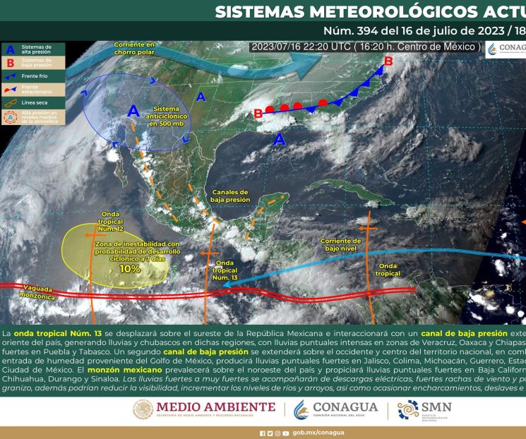 Onda tropical 13 provocará lluvias intensas en tres estados
