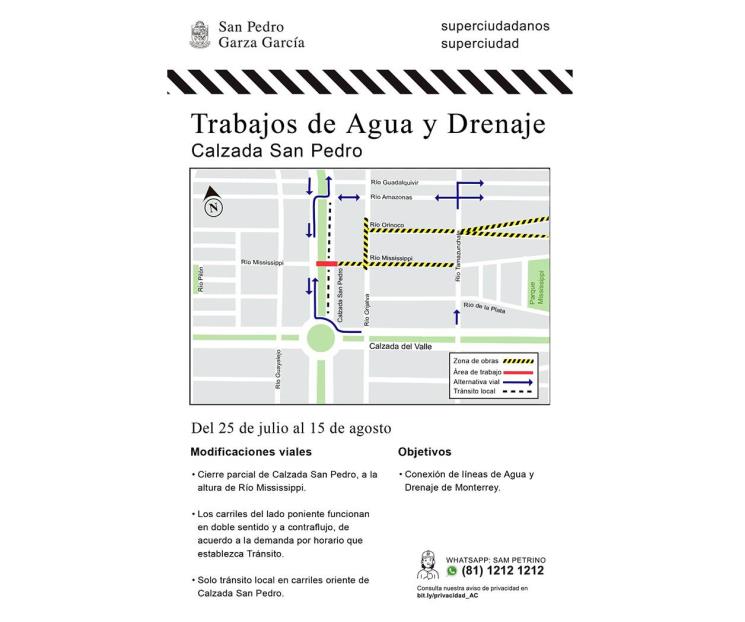 Aplican cierres y carril de contraflujo en Calzada San Pedro