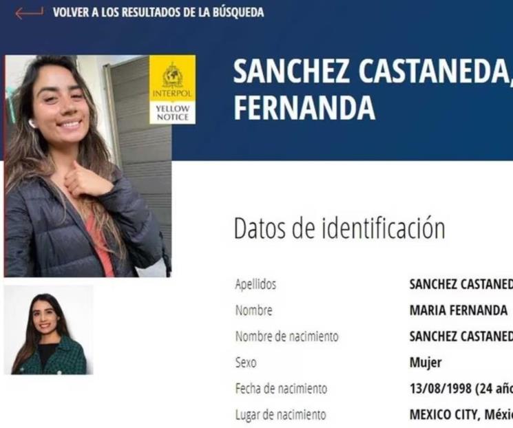 Interpol emite notificación amarilla por María Fernanda