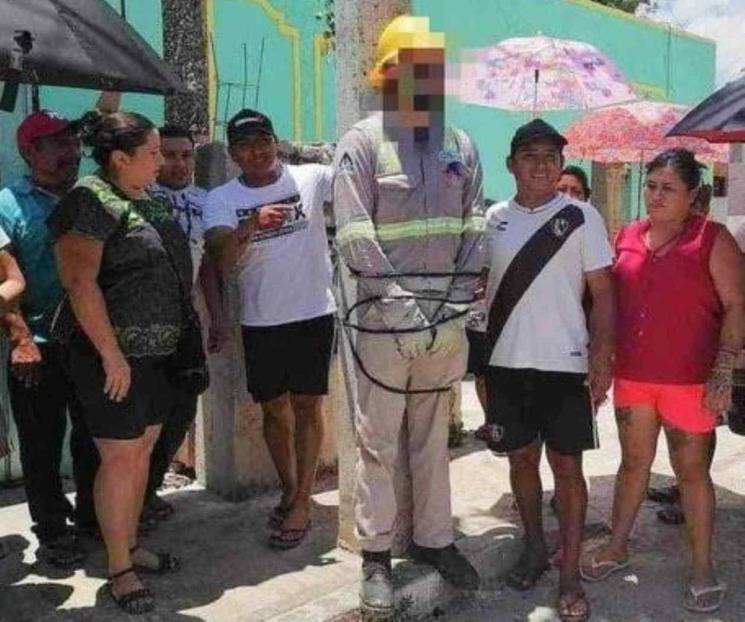 Suspenden a trabajador de CFE por dejarse amarrar a poste Suspenden a trabajador de CFE por dejarse amarrar a poste