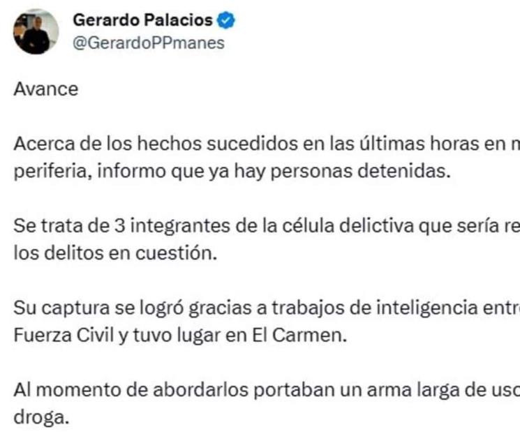 Caen 3 implicados en hechos delictivos en Salinas y Juárez Caen 3 implicados en hechos delictivos en Salinas y Juárez