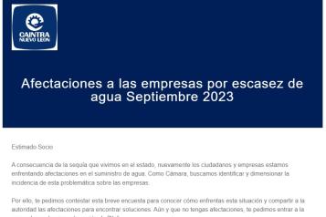 Hará Caintra encuestas a afectados por la falta de agua