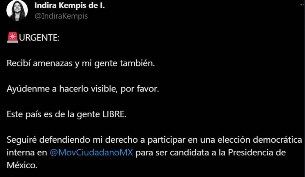 Se queja Indira de recibir amenazas