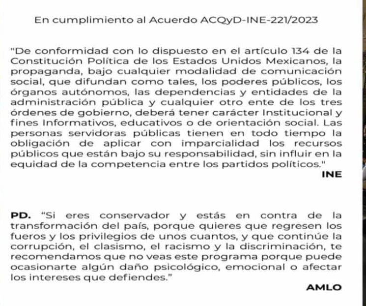 Cumple AMLO con orden del INE sobre cortinillas en mañanera