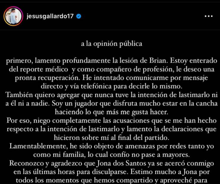 Lamenta Gallardo lesión de Brian y asegura fue accidental