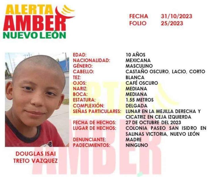 Desaparece menor de 10 años en Salinas Victoria