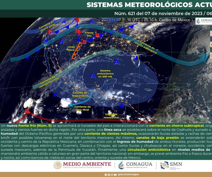Frente frío número 9 provocará niebla y lluvias este martes Frente frío número 9 provocará niebla y lluvias este martes