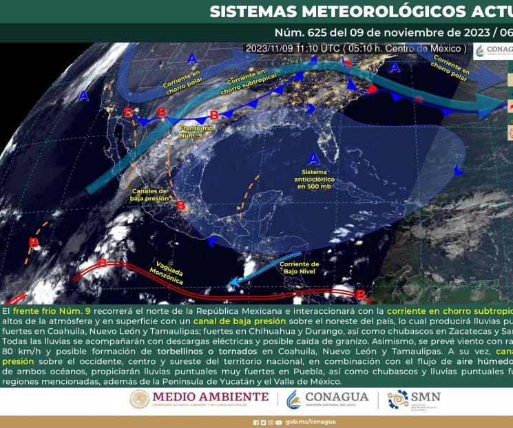 El frente frío número 9 provocará lluvias en 7 estados