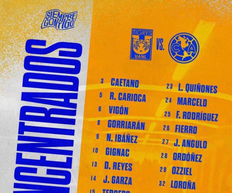 Confirma Tigres que irán sin Lainez, Córdova y Nahuel ante América