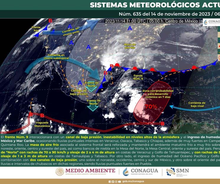 Frente frío 9 provocará lluvias en 7 estados