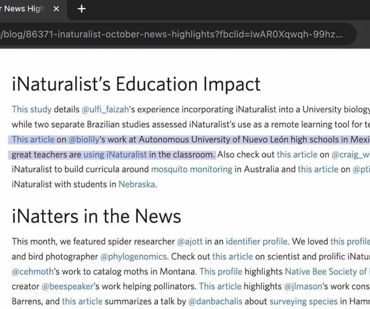 Destaca a nivel mundial interacción de Prepa 16 en iNaturalist