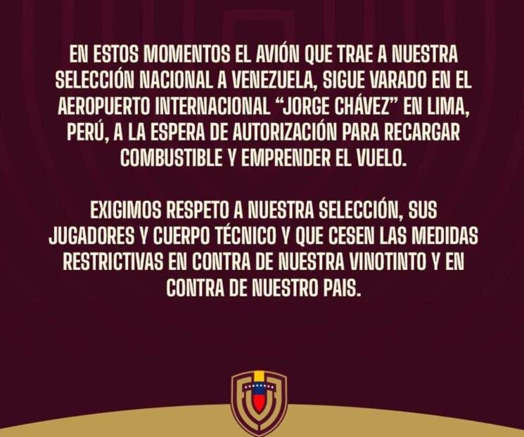 Avión de Selección de Venezuela sigue varado en Perú