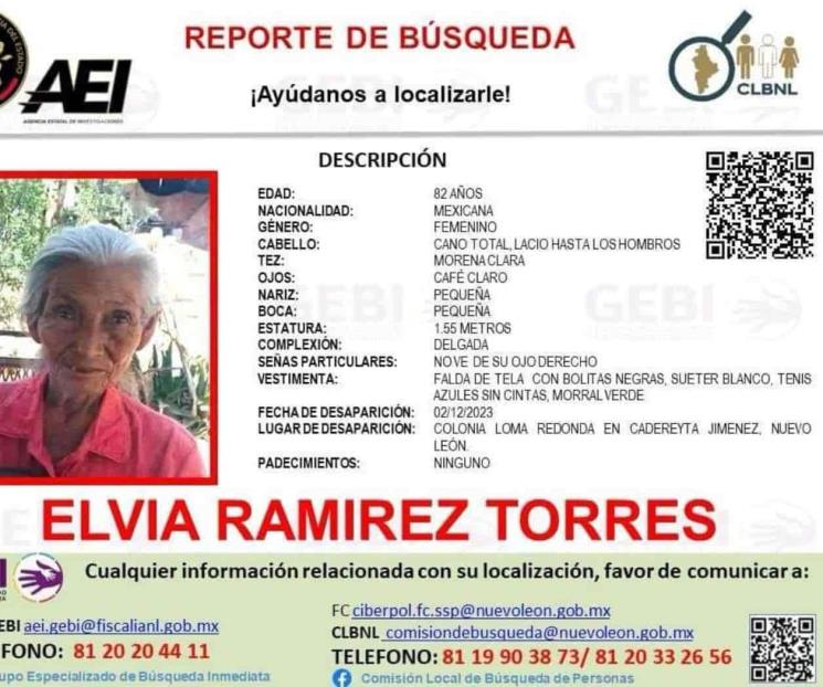 Buscan a mujer de la tercera edad que se extravió en Cadereyta