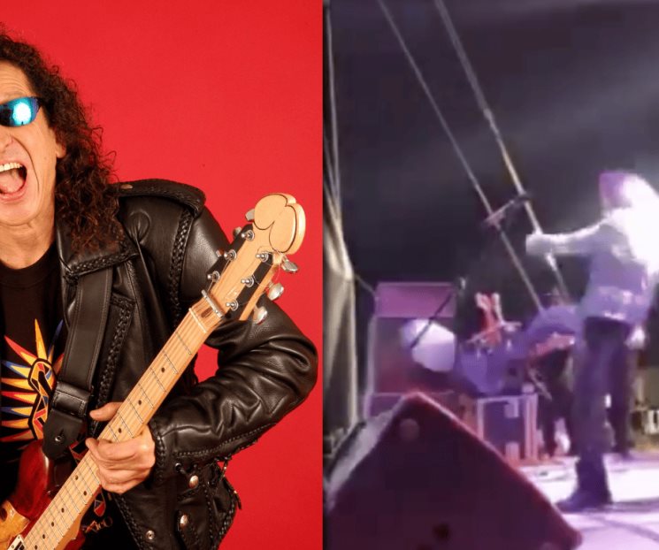 Alex Lora cae de espaldas en concierto al patear un balón