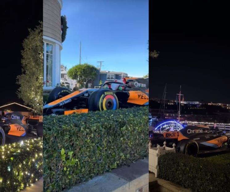 Adornan casa con auto de F1 por motivos navideños