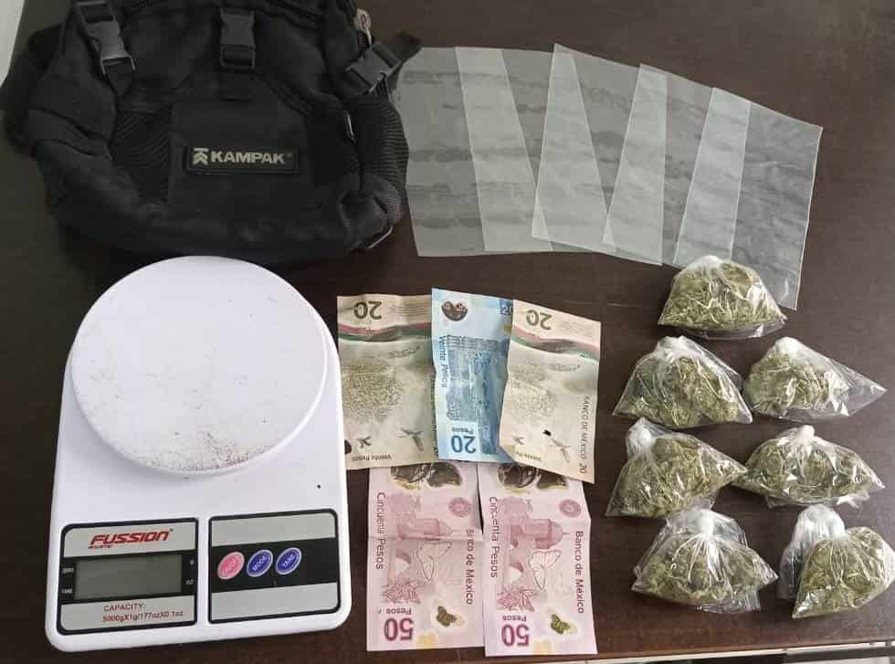Un hombre que al ver la presencia de oficiales de la Policía de Monterrey trató de huir en su motocicleta, fue tenido por la presunta posesión de hierba verde con las características de la mariguana, además de que se le relaciona en robos a personas de la tercera edad, al poniente de la ciudad.