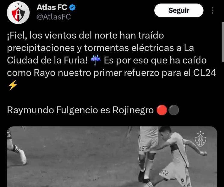 Confirma Atlas llegada de Fulgencio