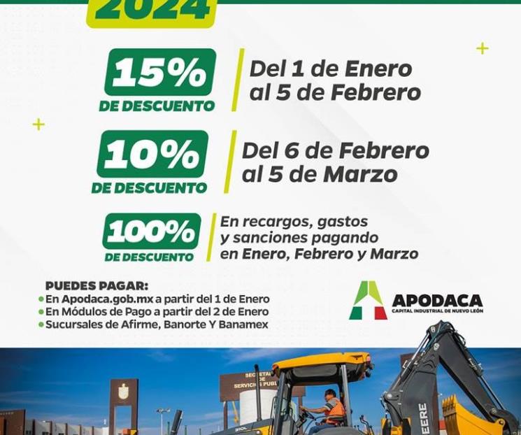Exhorta Apodaca a aprovechar descuentos en pago de predial Exhorta Apodaca a aprovechar descuentos en pago de predial