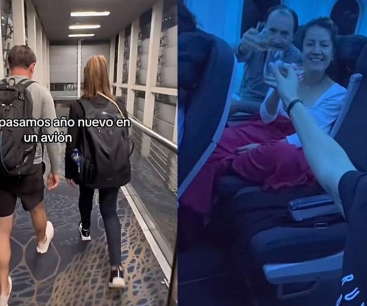 Turistas reciben Año Nuevo a bordo de un avión y así festejan