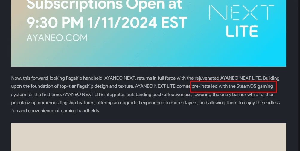 La Ayaneo Next Lite no llegará con SteamOS, después de todo