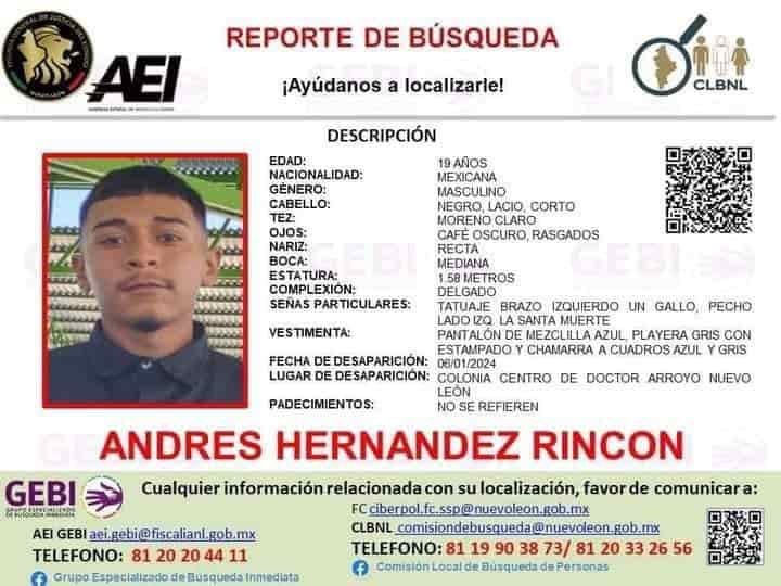 Personal de la Fiscalía General de Justicia del Estado, intentan localizar a un joven originario del municipio de Dr. Arroyo, que desapareció después de acudir a una pelea de gallos clandestina en dicha localidad.